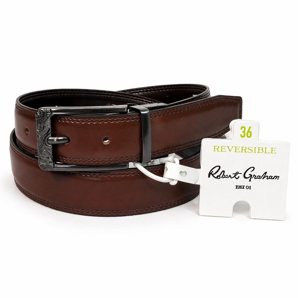 Robert Graham Barolo Belt Mens 36 Black Brown Reversible Leather Luxury NEW